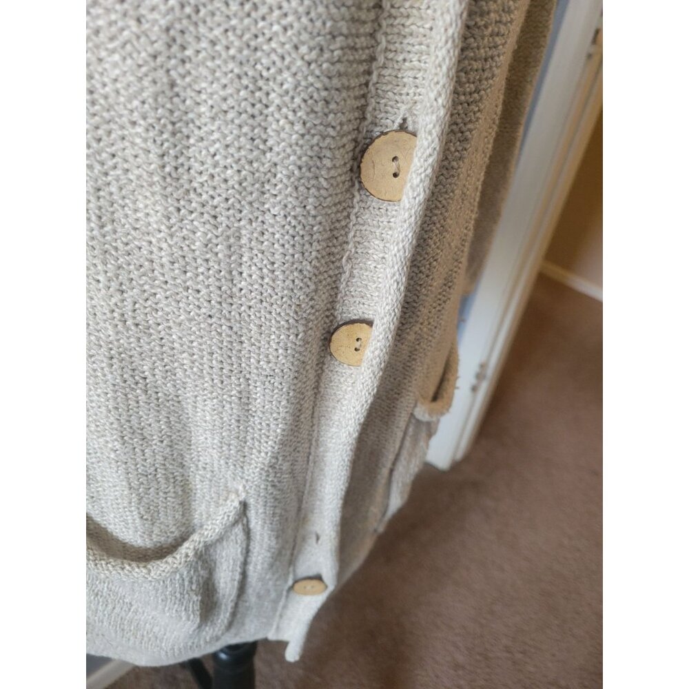 Habitat Beige Linen Long Line Lone Sleeve Cardigan with Pockets Size S Lagenlook - Picture 5 of 12
